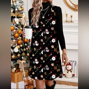 Plus Size Casual Christmas Print Dress